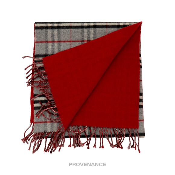 🔴 Burberry Scarf - Nova Check Cashmere Grey Red - Picture 3 of 7